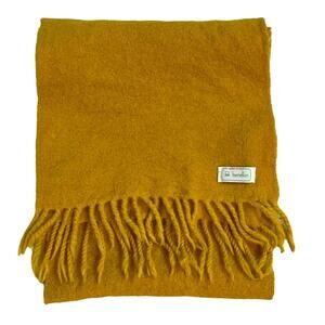 VTG.  Benetton Boiled Wool Scarf Mustard Yellow Preppy Embroidered‎ Crest Retro